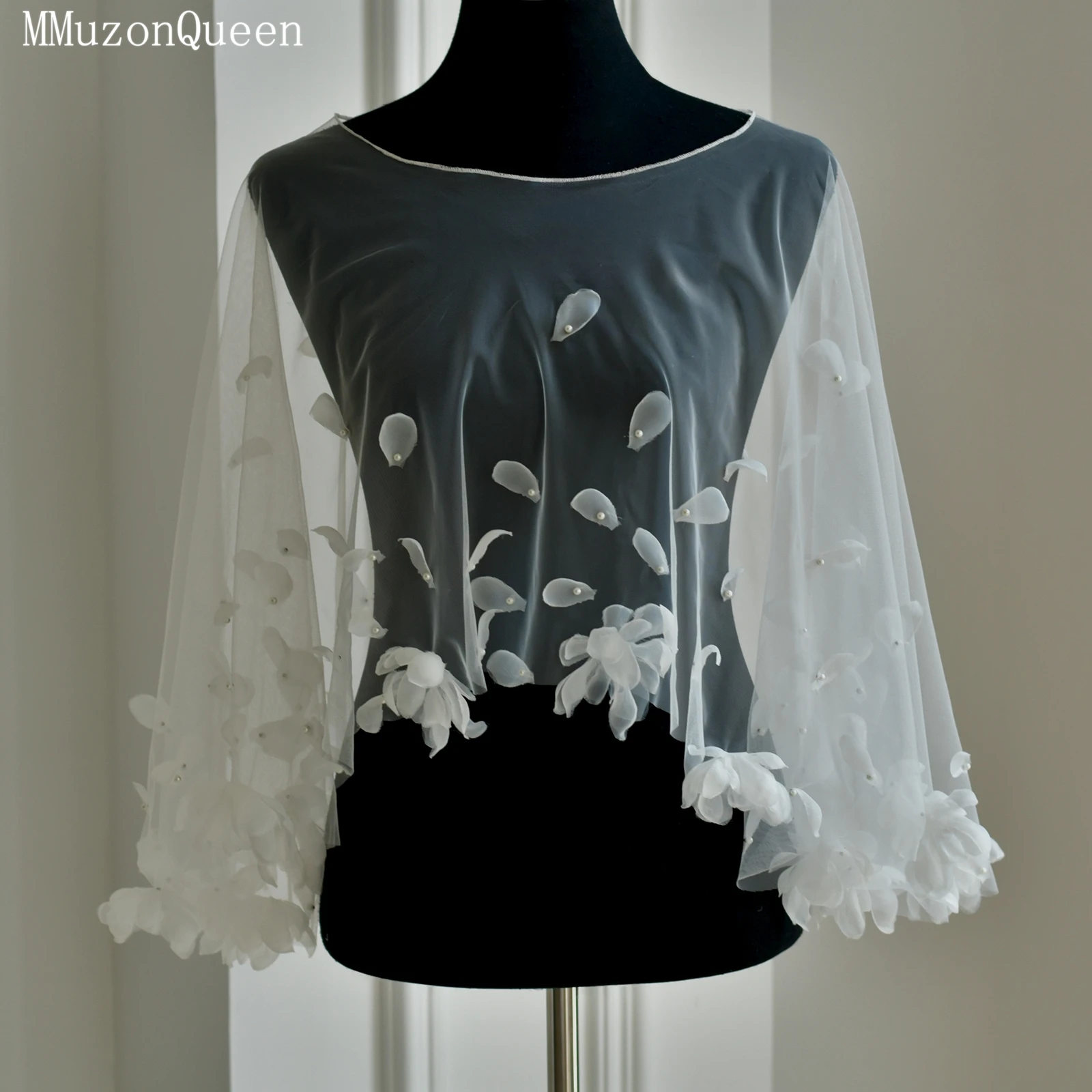 TOPQUEEN 3d Flower Bolero Mujer Para Vestido Bridal Cape Casaco Para Casamento Women'S Poncho Accessoires Mariage Mg35