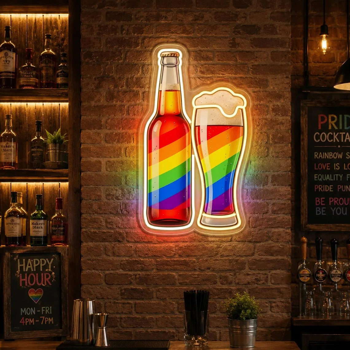Beer Neon Sign,Rainbow Beer Glass Neon Sign,Beer Bar Sign,Drink Sign,Pride Party or Bar Decor,Bartender Gift,Bar Lounge Decor