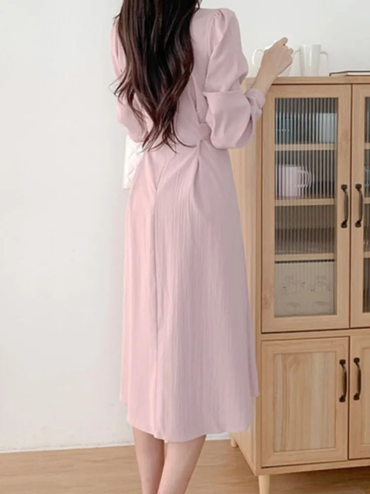 Printemps été col rond chemise robe femmes mode coréenne Chic taille mince dames robes robes