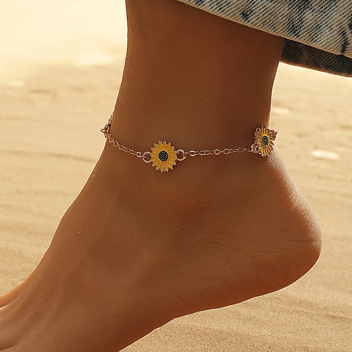 Korean Sunflower Flower Anklet Charms Ankle Bracelet Halhal Chrysanthemum Anklets For Women Indian Jewelry Creative Anklet Gift