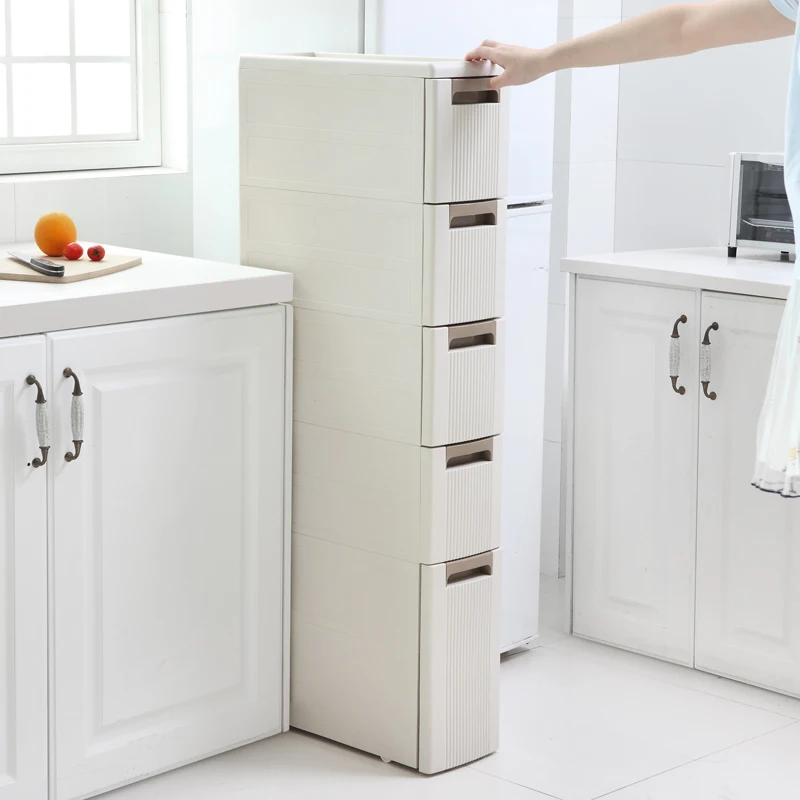 

Japanese Gap Storage Cabinet, Side Cabinet for Kitchen Fridge, Floor Standing Bathroom Gap Storage Unit, 18cm Multi-Tier Drawer