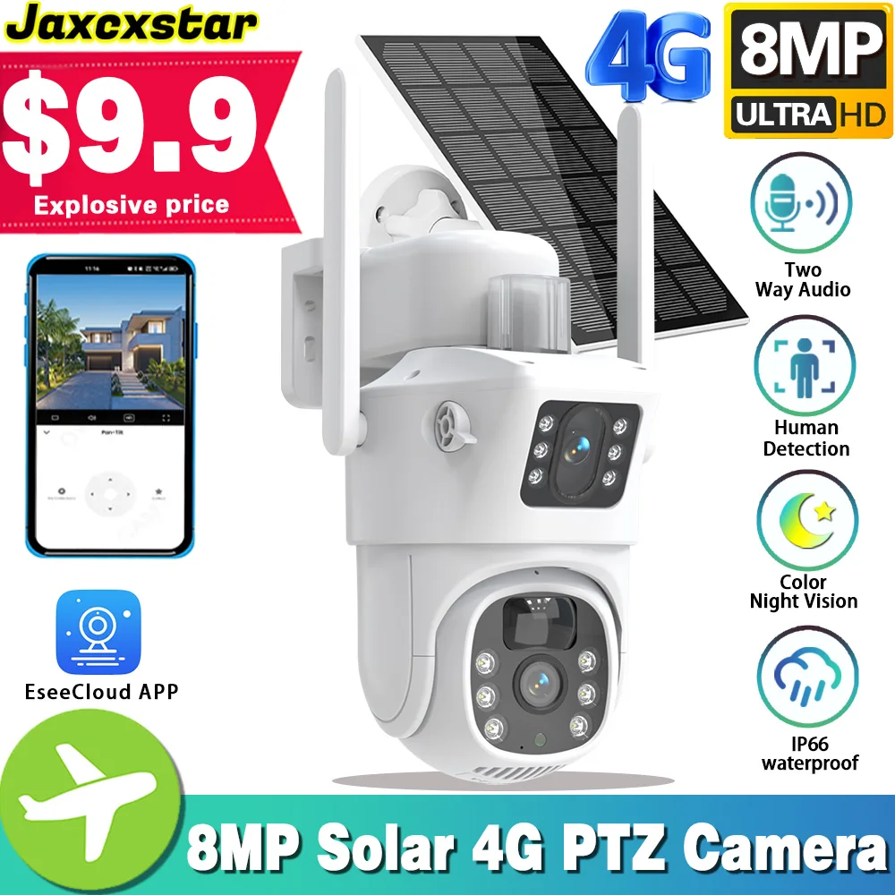 

Free 4G sim card Solar Camera Camera 8MP 4K CCTV Battery Cameras Outdoor Dual Lens Smart Home Security Monitoring Surveillance