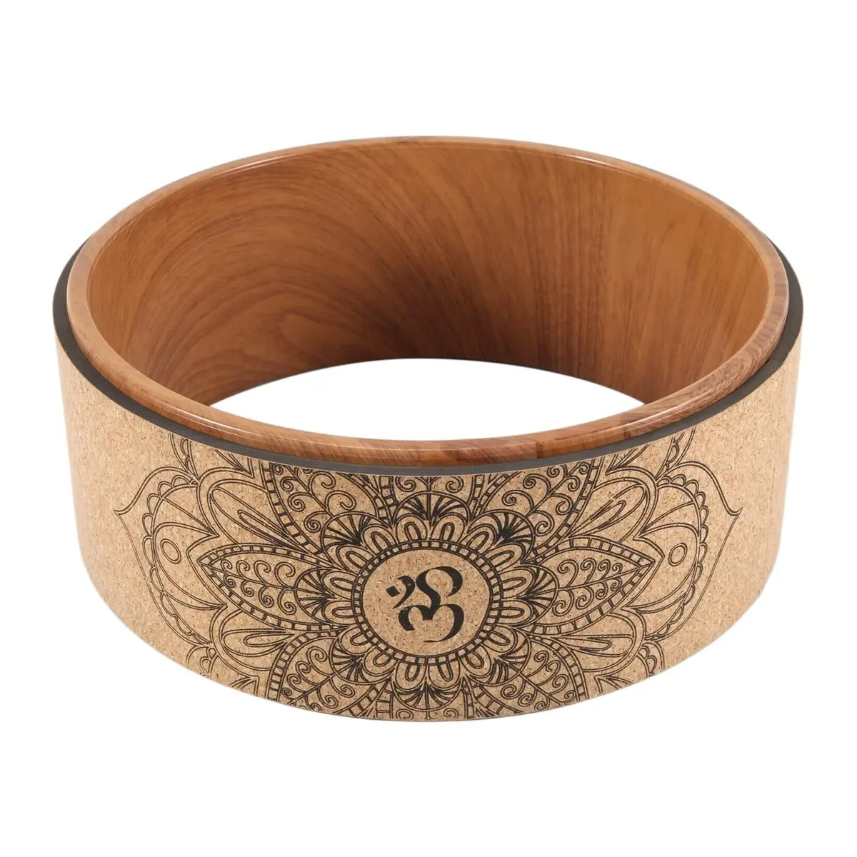 ABME New Cork Yoga Wheel for Yoga Poses and Backbends Inversions Wood-Effect and Mandala Print, Yoga Prop Wheel