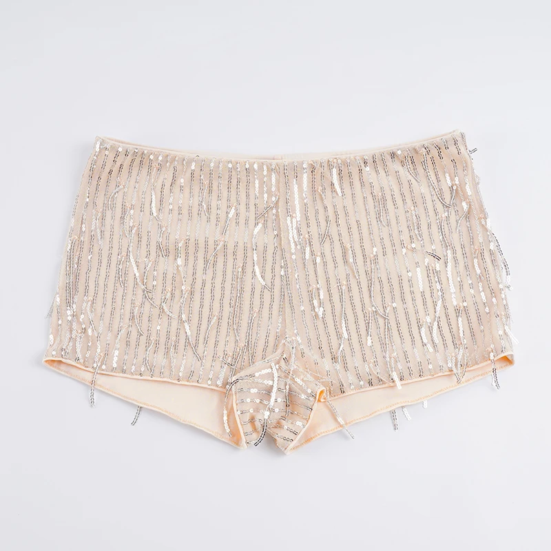 شورت للحفلات والنوادي لامع مثير بقصة ضيقة ومطرز متوسط الخصر شورت نسائي موضة صيف 2025 ملابس خروج للسيدات #4