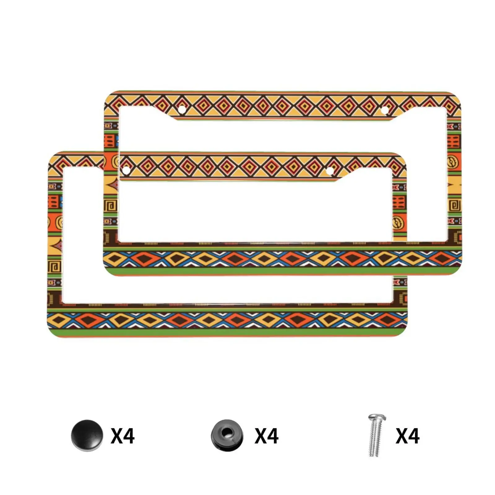African Ethnic Geometric Pattern Standard Aluminum Alloy Car License Plate Cover Car Accessories Waterproof License Plate Cover