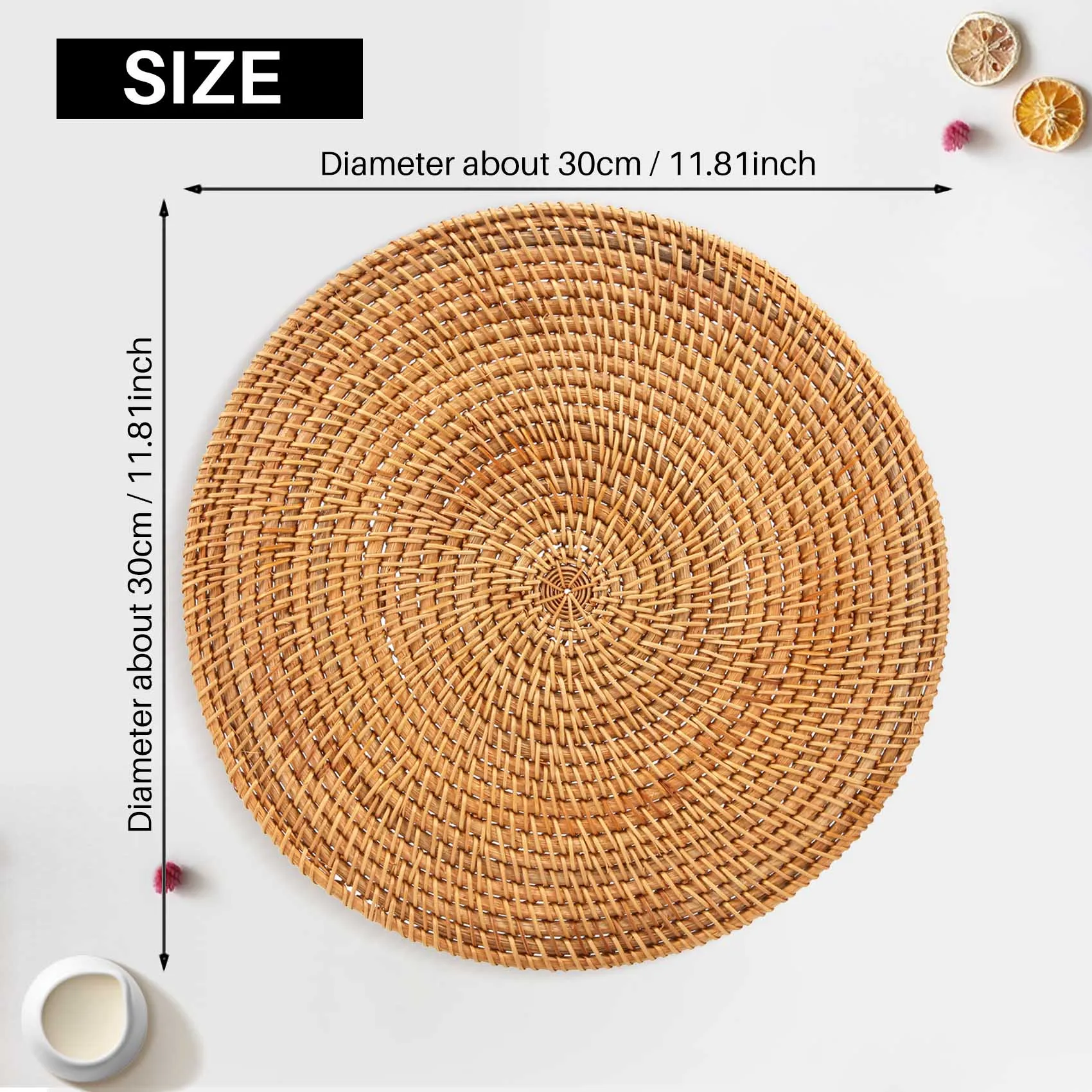

Insulation Pads Handwoven Rattan Placemats,Round Wicker Table Mats, Natural Woven Placemats for Dinner Table,Heat Resistant Mats