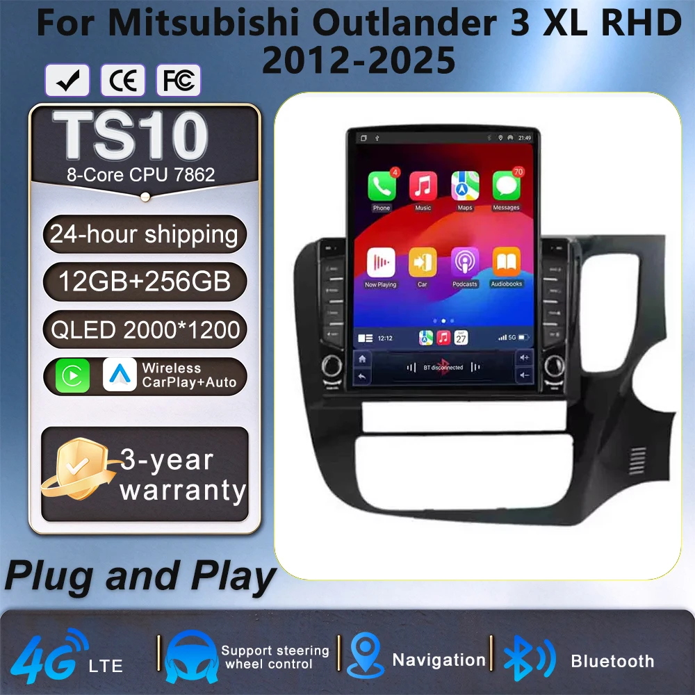 For Mitsubishi Outlander 3 XL RHD 2012-2025 Android 16 Navigation Multimedia Player Carplay 9inch Car Radio GPS 5G Bluetooth