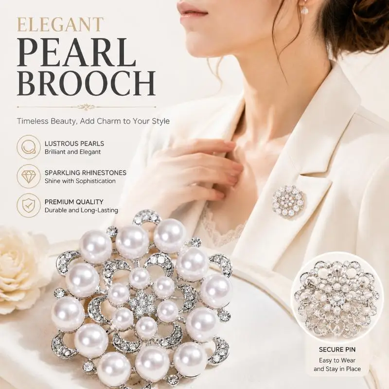 Elegance Pearl Rhinestones Flower Brooches Pin For Women Jewelry Party Event New Gifts Decoration