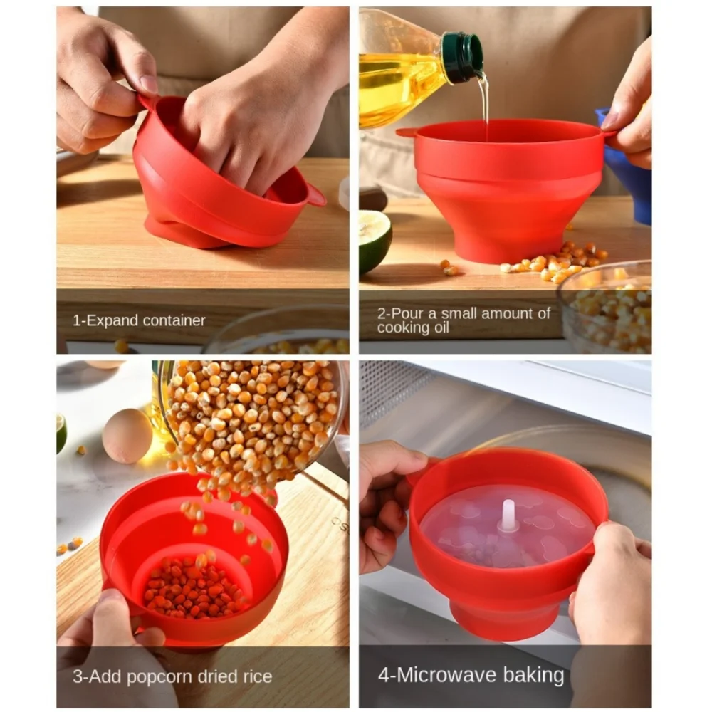 High Quality Microwave Popcorn Bowl with Lid Silicone DIY Popcorn Bucket Foldable Large Capacity Popcorn Maker Kitchen Gadgets