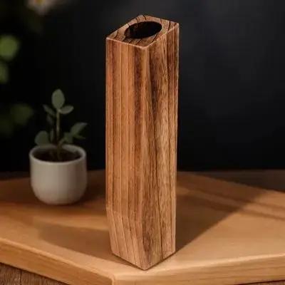 Wooden Vase Leakproof Handmade Decorative Flowerpot Coffee Color Creative Planter Desktop Flower Pot for Indoor Home Office