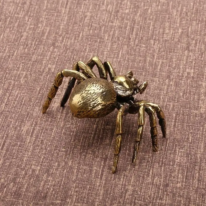 Kreative Messing-Spinnenfigur Miniatur-Kupfer-Insekten-Desktop-Dekoration Vintage Teetier Handwerkskollektion – Detail 5