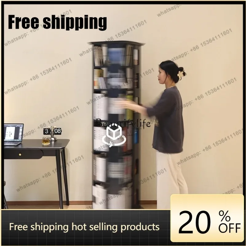 jj5 Solid Wood Rotating Bookshelf Bookcase Floor-Standing Household Storage Rack