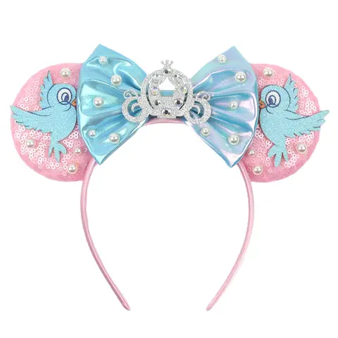 Disney Cinderella Mickey Mouse Ear Headband Sequin Bows Girl Adult KidHalloween Party Cosplay Hair Accessories Princess Hairband