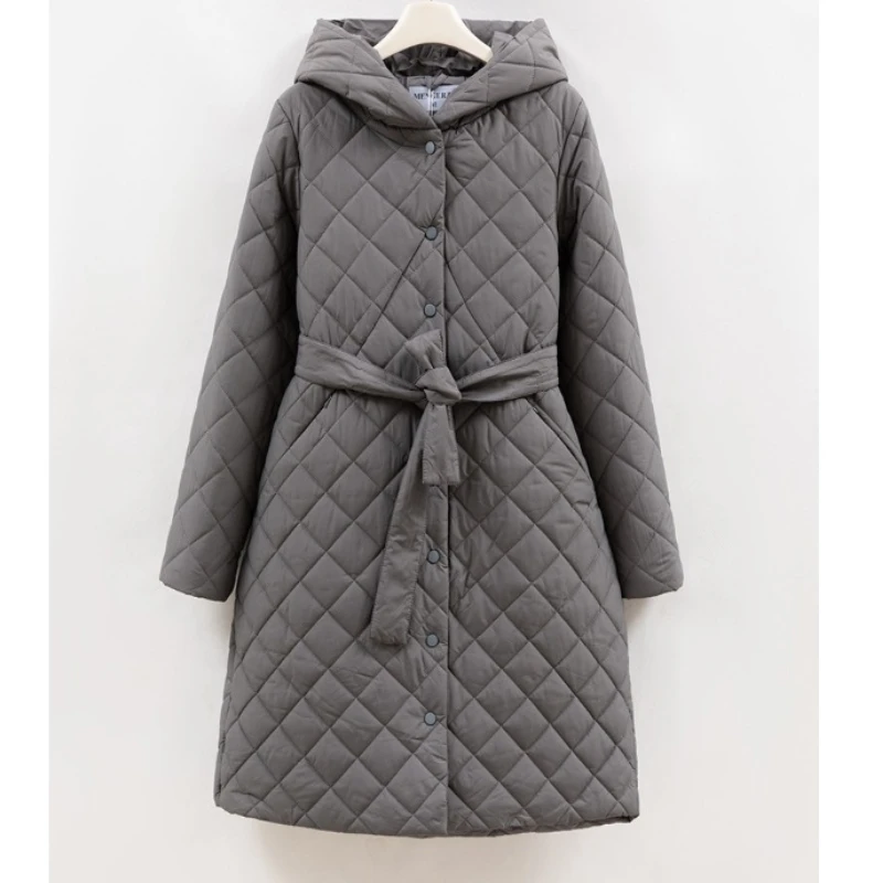2025 Winter New Cotton-padded Women's Jacket Fashion Hooded Medium Long Cross-border Light and Thin Kneei-padded Coat Fashion