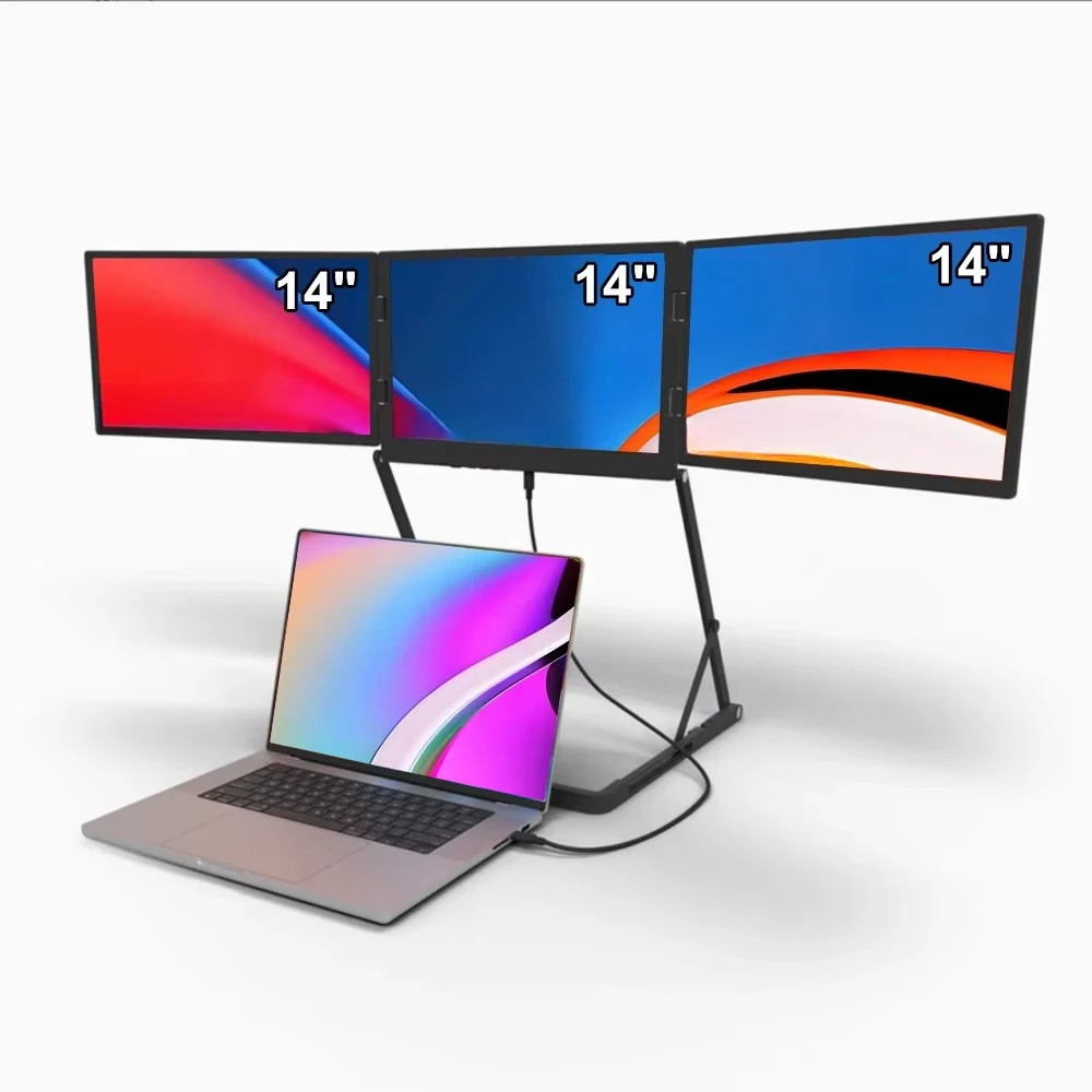 Triple Screen Mo nitor TriCreate Lite 14 Inch Quad Screen Extender IPS Type-C Connection Foldable Bracket for Laptop Fordable