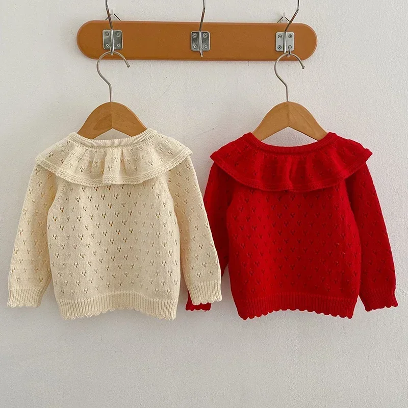 

Autumn Winter Newborn Baby Girls Sweater Coat Long Sleeved Solid Color Hollowed Out Toddler Baby Girl Knitting Cardigan Coat