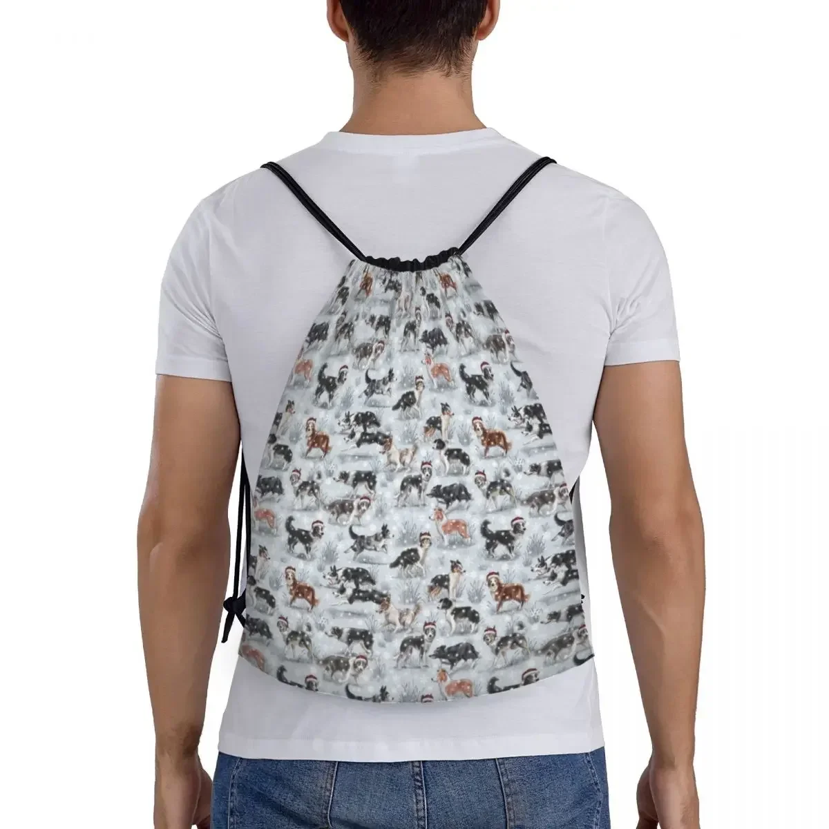 Sac à dos de Noël Border Collie pour hommes et femmes, sac à dos léger, sac de sport pour animaux de compagnie, sacs pour le yoga, mignon, chien de proximité Wstring