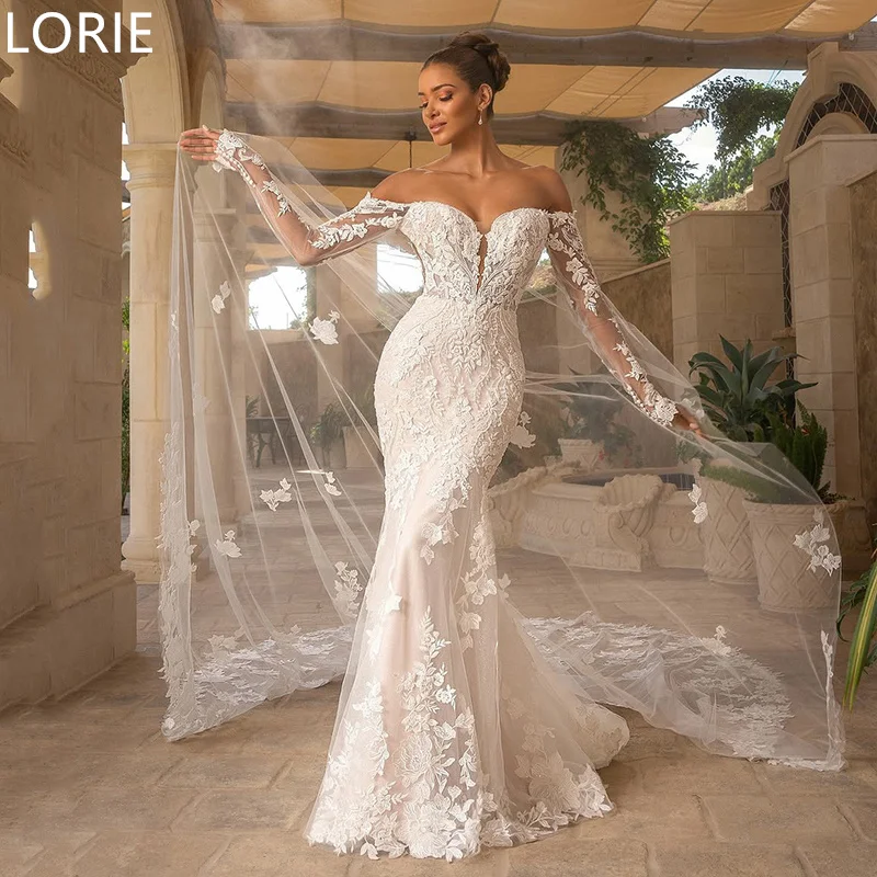

LORIE Mermaid Princess 0Lace Appliques Sexy Wedding Dress V-Neck Wedding Gowns Backless Backless Bride Gown Customized 2025