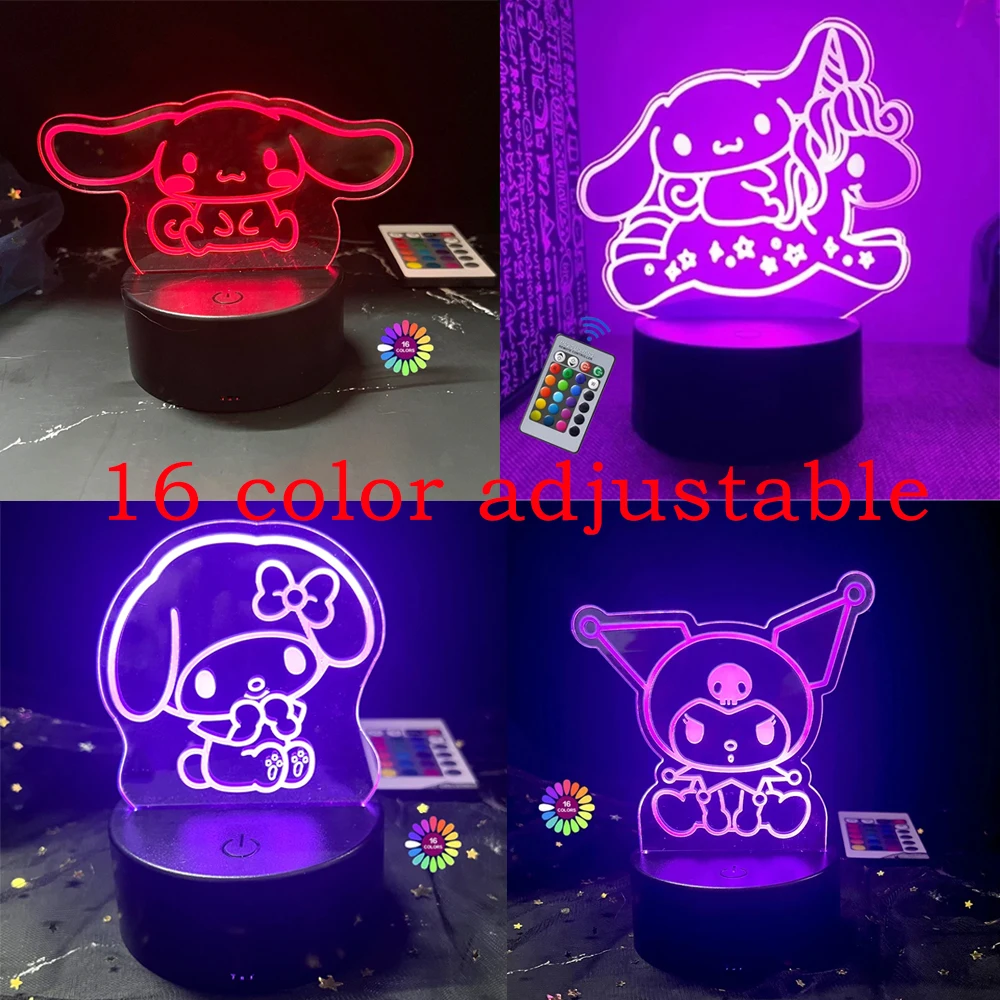 3D Night Light Kuromi Sanrio Anime Character 7/16 color band remote control LED night light Bed Room Decoration Birthday Gift