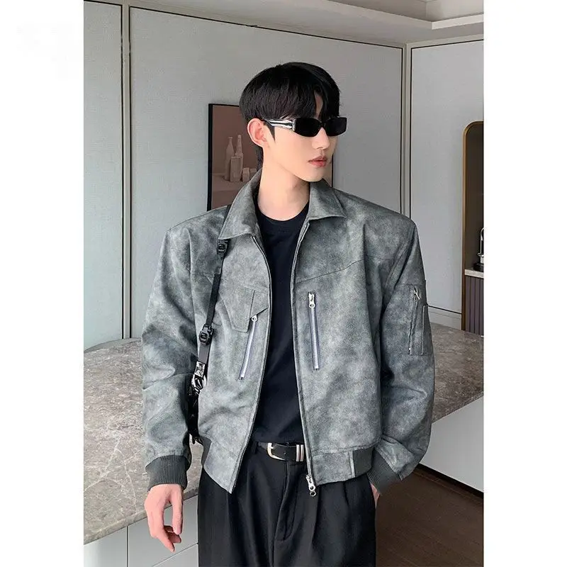 

Fashionable and Simple Short PU Leather Jacket Men's Spring and Autumn Retro Distressed Motorcycle Leather Jacket