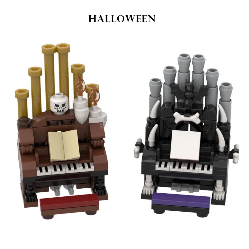 MOC Halloween Skeleton Ghosts and Monsters Organ Pirate Piano Set of Tables and Chairs Assembling Building Block Children's Toys