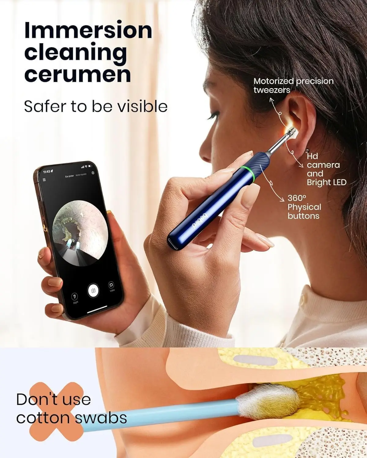 Bebird Note 5 Pro Ear Cleaner  FHD Camera With Robotic Arm Tweezers 1000W Precision Earpick Mini Camera Otoscope Health Care