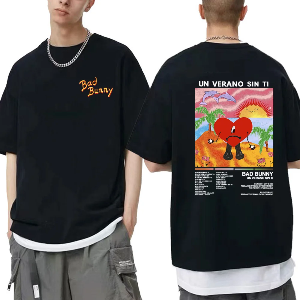 Bad Bunny UN VERANO SIN TI Music Album Black Tshirt Men WomenT Shirt Graphic T Shirts Cotton T-shirt Man Woman Tees Tops