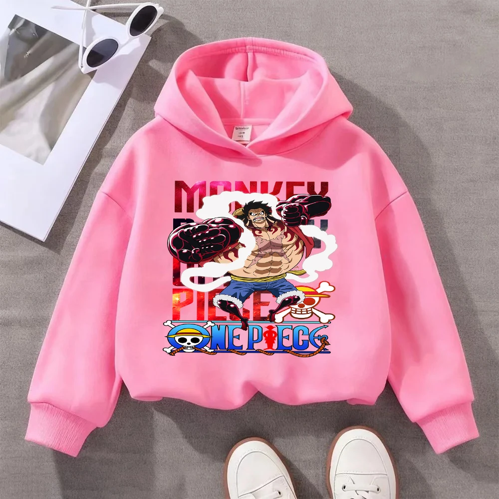 Felpa con cappuccio per bambini One Piece Monkey D. Rufy, felpa stampata con cartoni animati anime, pullover casual in cotone per ragazzi e ragazze, alla moda