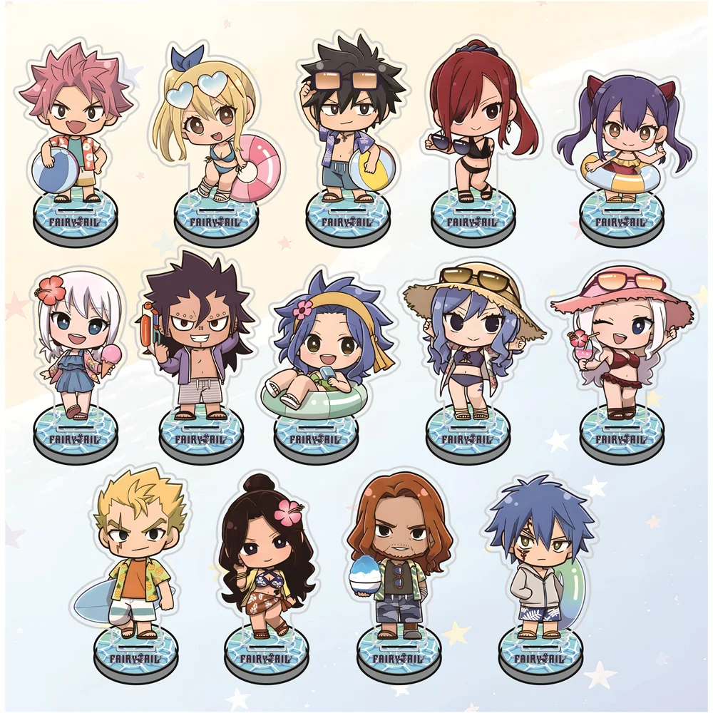 Figuras de Acrílico de Fairy Tail de 10 cm con Atuendo de Playa de Verano, Llavero, Soporte de Escritorio, Decoración de Mesa de Anime, Regalo Coleccionable para Fans