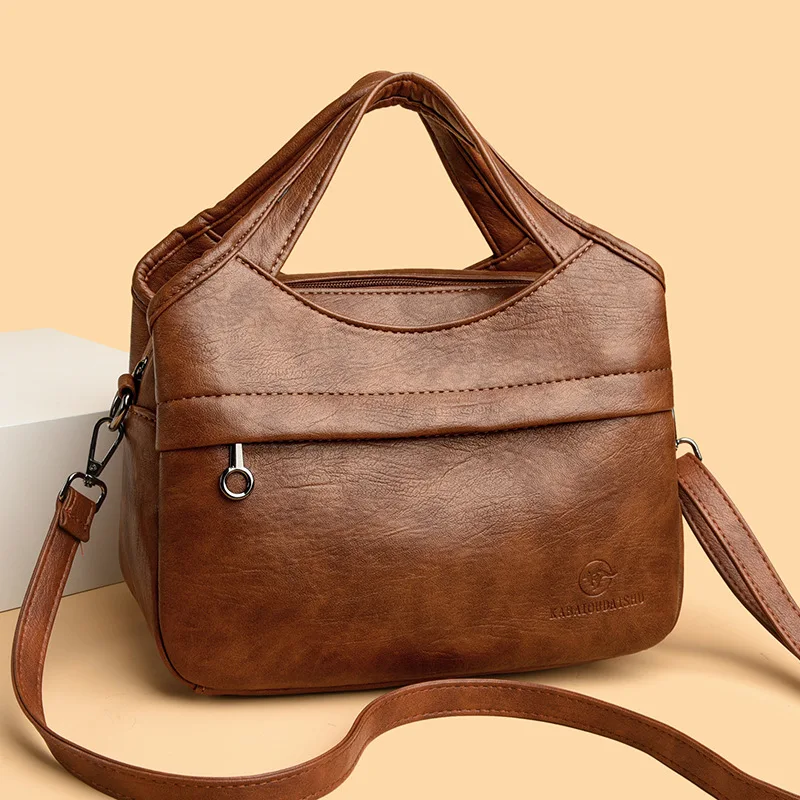 Bolso de hombro de cuero PU para mujer, color marrón, con asa superior recortada, bandolera con bolsillo frontal, correa desmontable, bolso de mano diario