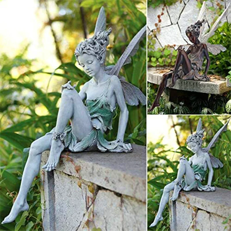 

2024 Resin Flower Fairy Statue Ornament Figurines With Wings Outdoor Garden Resin Craft Landscaping Yard Garden Decoration