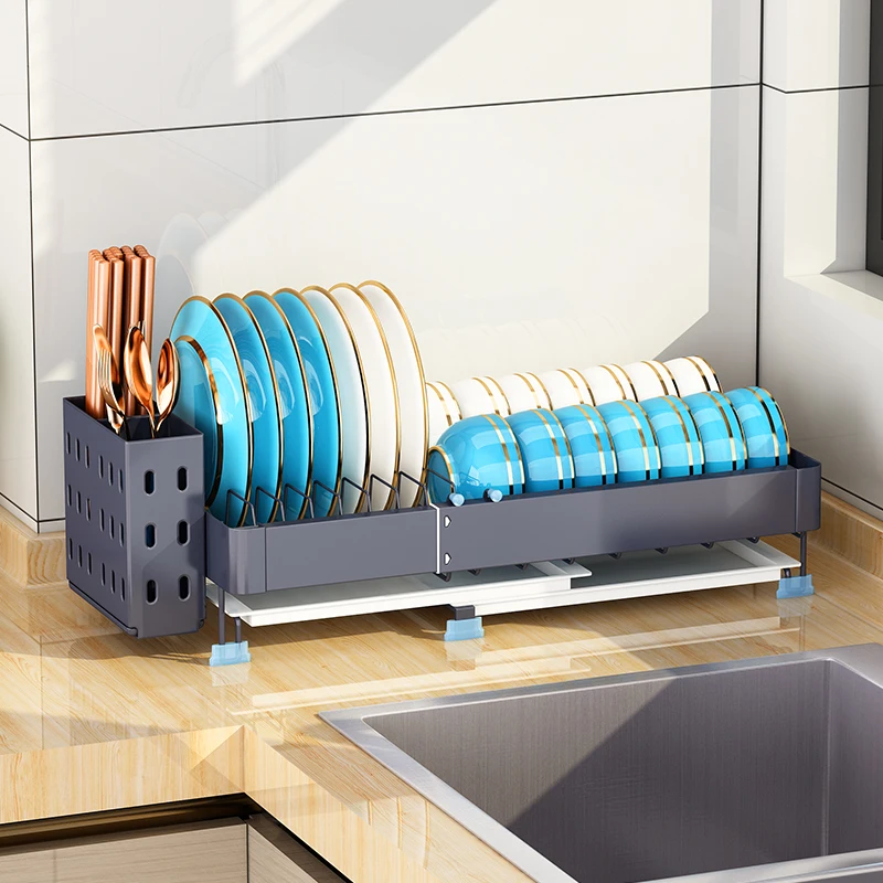 Kitchen sink side dish rack drain rack countertop installation-free filtered dishes and chopsticks storage box household