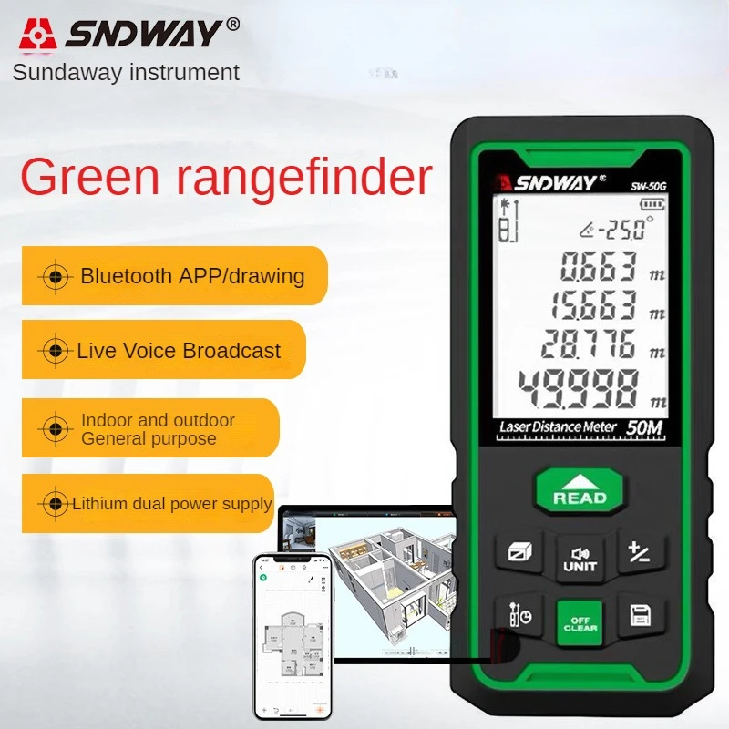 

SNDWAY SW-50G Laser Distance Meter Digital Rangefinder 100m 70m 50m Range Finder Tape Measure Electronic Level Ruler Roulette