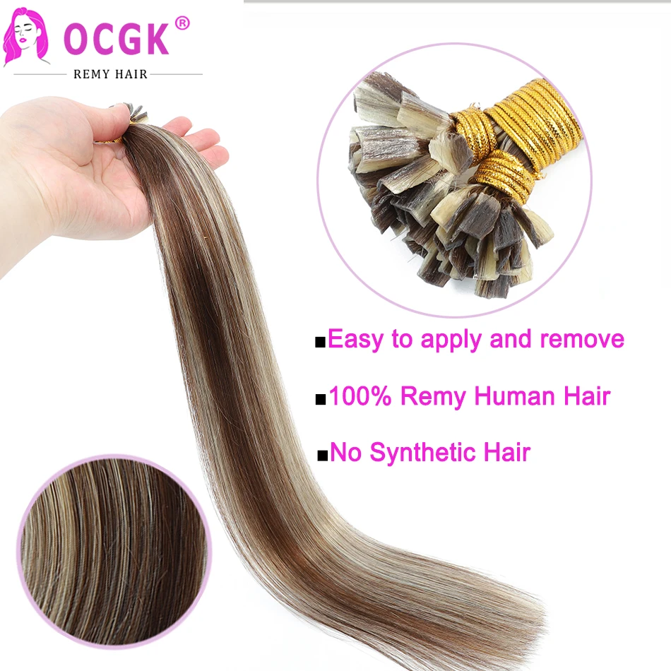 V Tip Hair Extensions Human Hair Straight Keratin Remy Human Hair Pre Bonded Human Fusion Hair Extensions Dark Brown Blonde