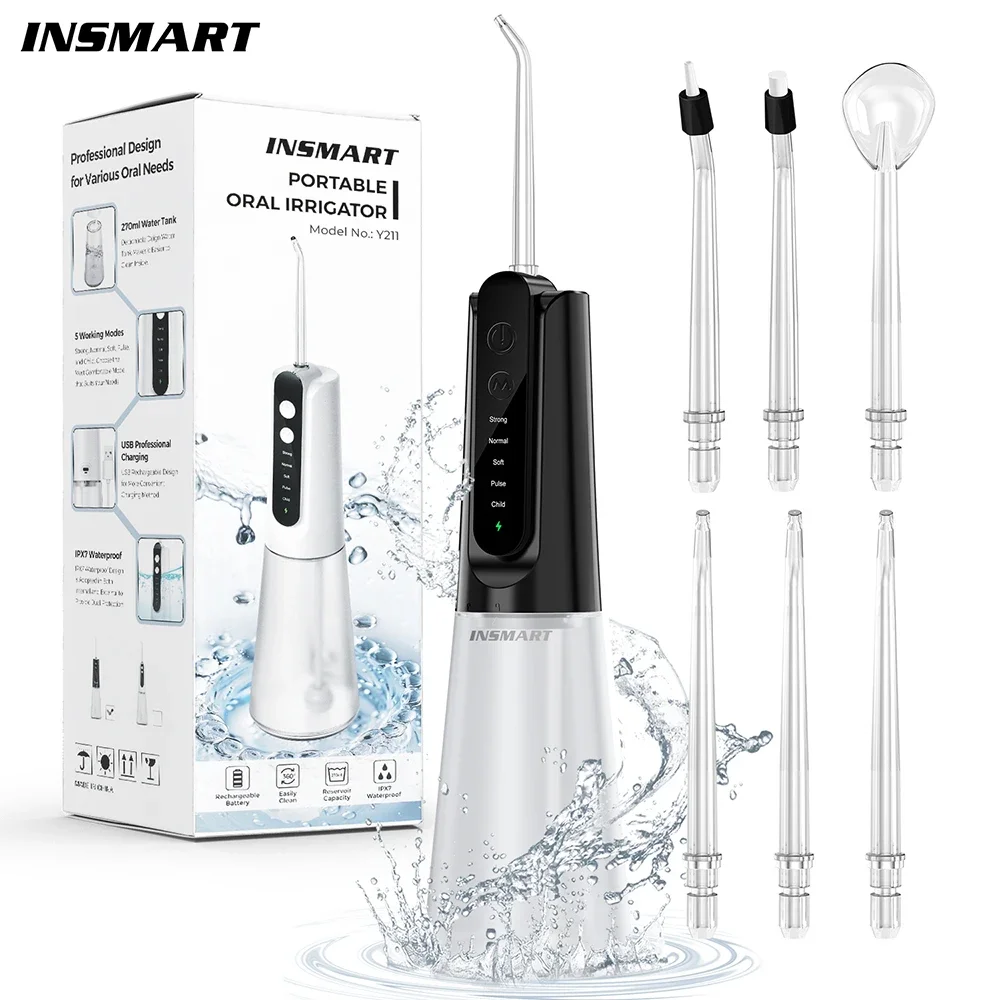 

INSMART Portable Oral Irrigator Water Flosser Dental Water Flosser Teeth Whitening Waterproof Water Floss 270ML Teeth Cleaner