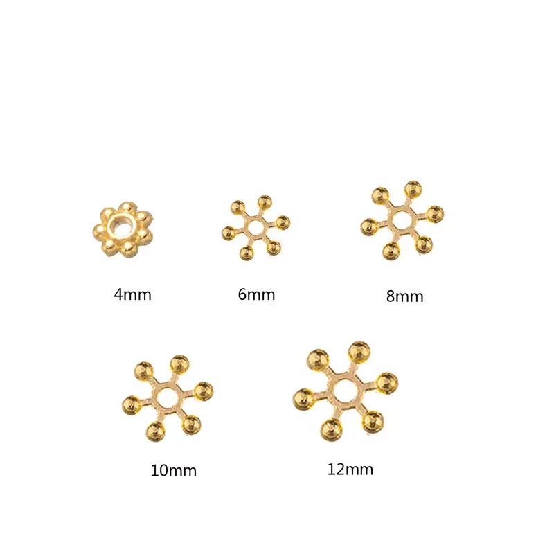 100pcs 4/6/8/10/12mm Snowflake Spacer Beads For Women Necklace Bracelet DIY Jewelry Making Findings Accessories Alloy Crafts