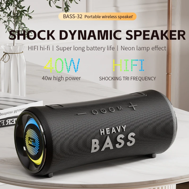 40W High Power Bluetooth Speaker 5.3 Bluetooth Wireless Speaker Outdoor IPX5 Waterproof Sports Speaker Camping Portable Soundbox