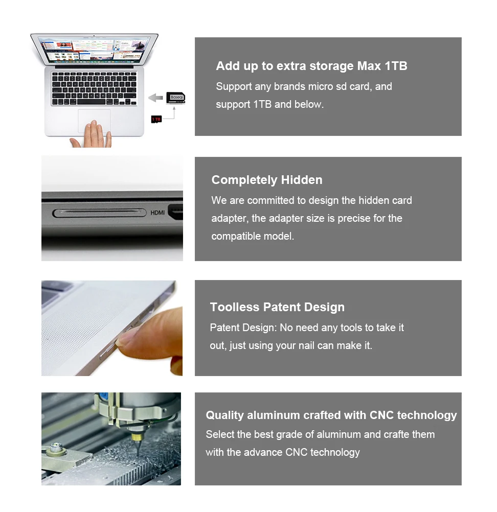 Imagem -04 - Baseqi para Lenovo Xiaoxin Air14 Air 15 2023 Xiaoxin 15ikbr Thinkbook 14 Polegadas Thinkbook 156 Polegadas Adaptador de Cartão Micro sd de Alumínio