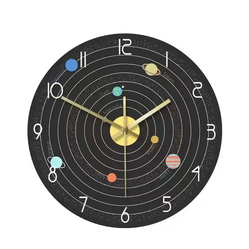 Solar System Planets Wall Clock - Silent Quartz Outer Space Galaxy Universe Design Modern Art for Living Room Kids Bedroom Decor