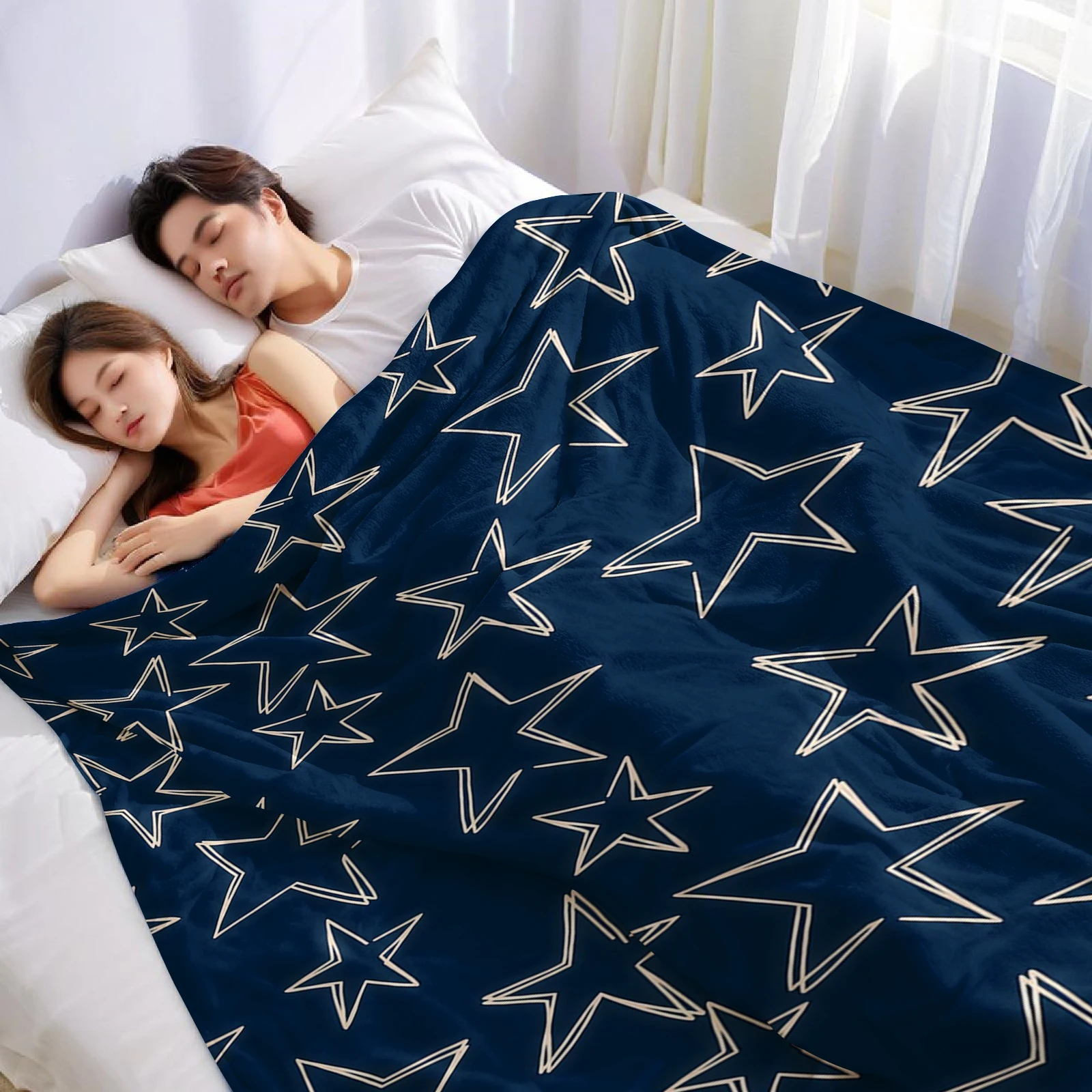 Outline Star Lightweight Microfiber Soft Christmas Fleece Blanket Warm Cozy Throw for Bed Sofa Office Travel All Season