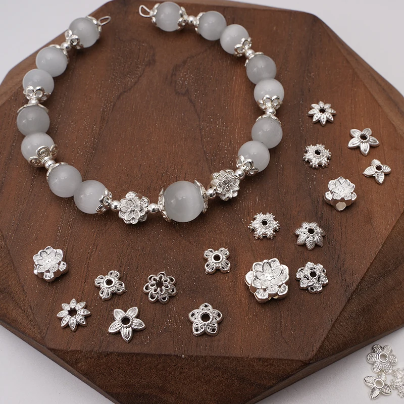 7/8/10mm Silver Color Lotus Flower Alloy Bead Caps Loose Spacers Cone Beads End Cap For DIY Jewelry Making Bracelets Accessories