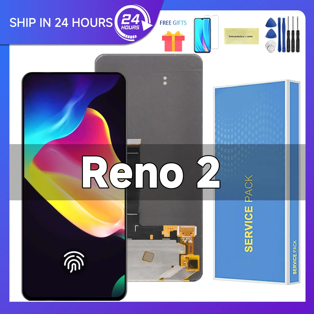 For Oppo Reno2 LCD Display with Fingerprint Touch Screen Digitizer Assembly Replacement For Reno 2 PCKM70, PCKT00