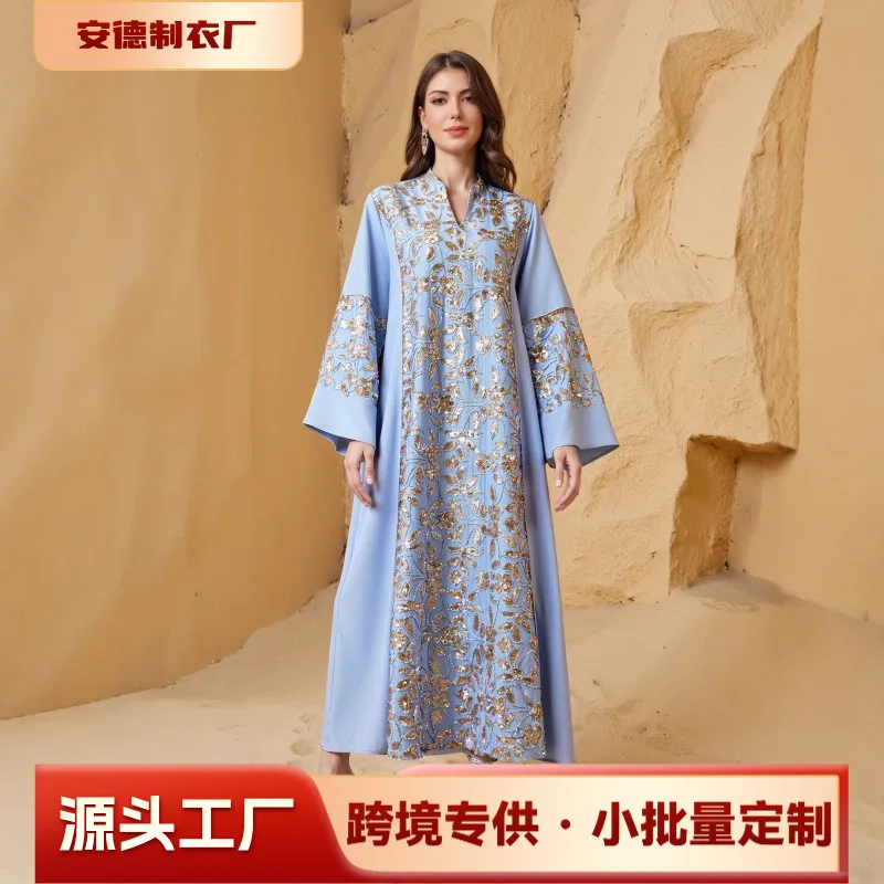 

Muslim Sequin Dress Saudi Dubai Women's Clothing Marocain 2026 Muslim Long Dress Robe Abaya Ramadan Dubai Luxury Islam Elegant