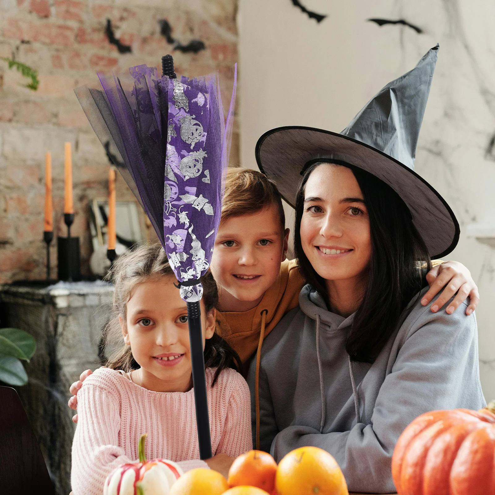 Escoba de bruja para Halloween, escoba desmontable para niños, tamaño infantil, accesorios de decoración para fiesta de Halloween, escoba espeluznante