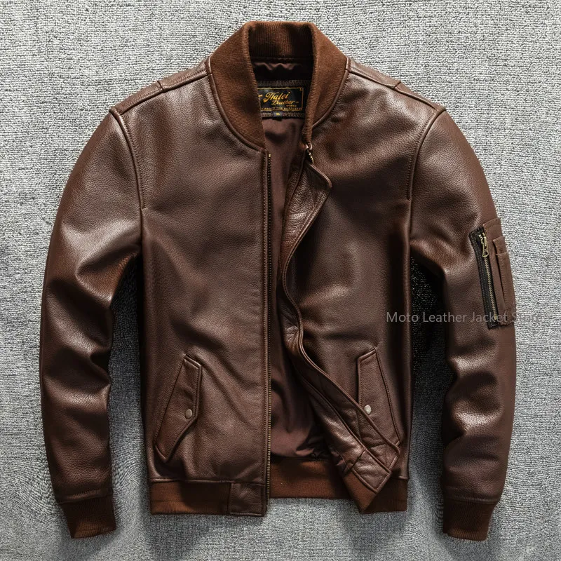 

Мужская кожаная куртка в стиле дорожной службы скорой помощи, винтажная летная куртка-бомбер A2, приталенная короткая мотоциклетная куртка-косуха