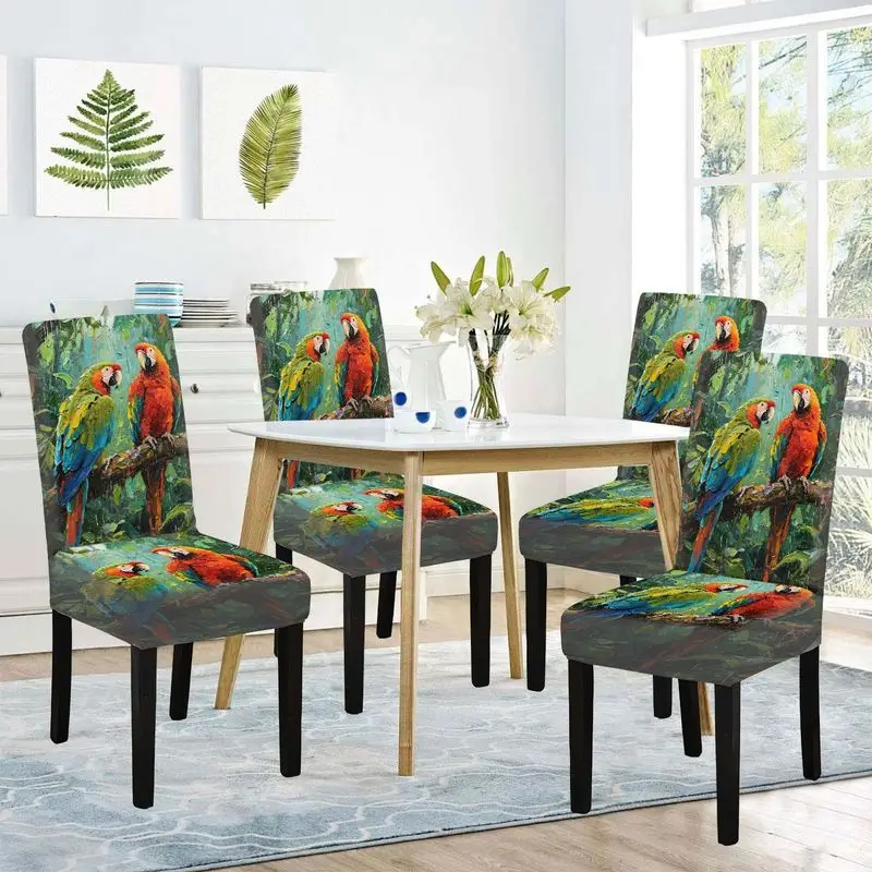 

Чехол для ресторанных стульев, эластичный, с принтом красно-зеленых попугаев, машинная стирка, для отелей, банкетов, домашнего декора