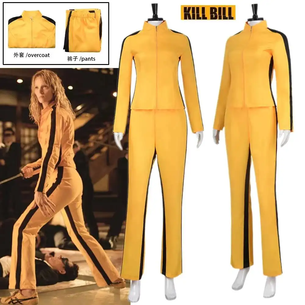 

Kill Bill The Bride Cosplay Costume Yellow Top And Pants Movie Vol.1 Anime Halloween Carnival Dress Up Party Women Cos Outfits