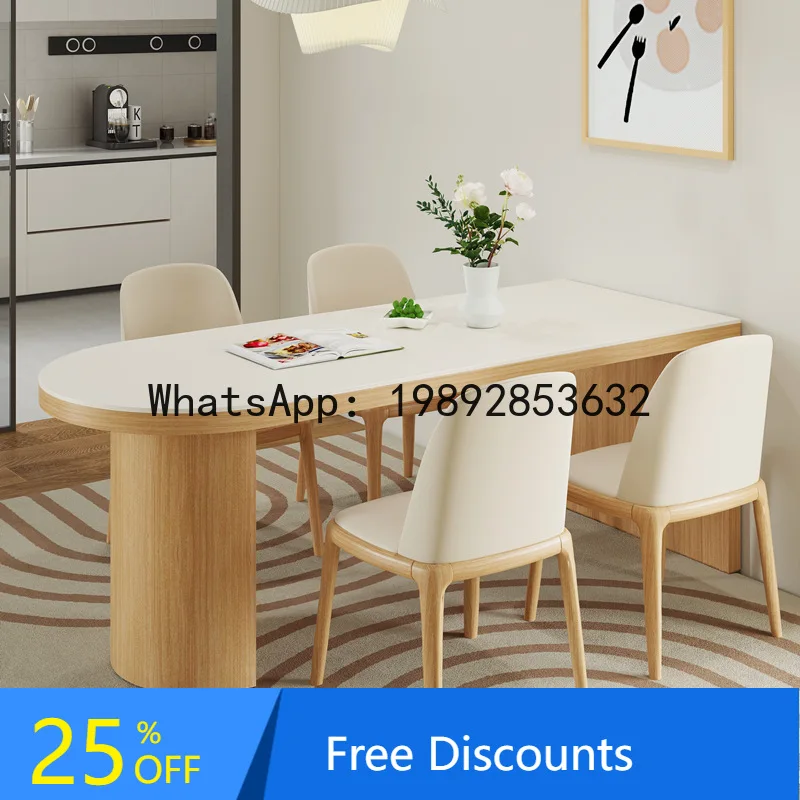 

CZ Solid Wood Rock Table Modern Simple Cream Style Semi-Circular Island Dining Table for Home Small Apartment Dining Table