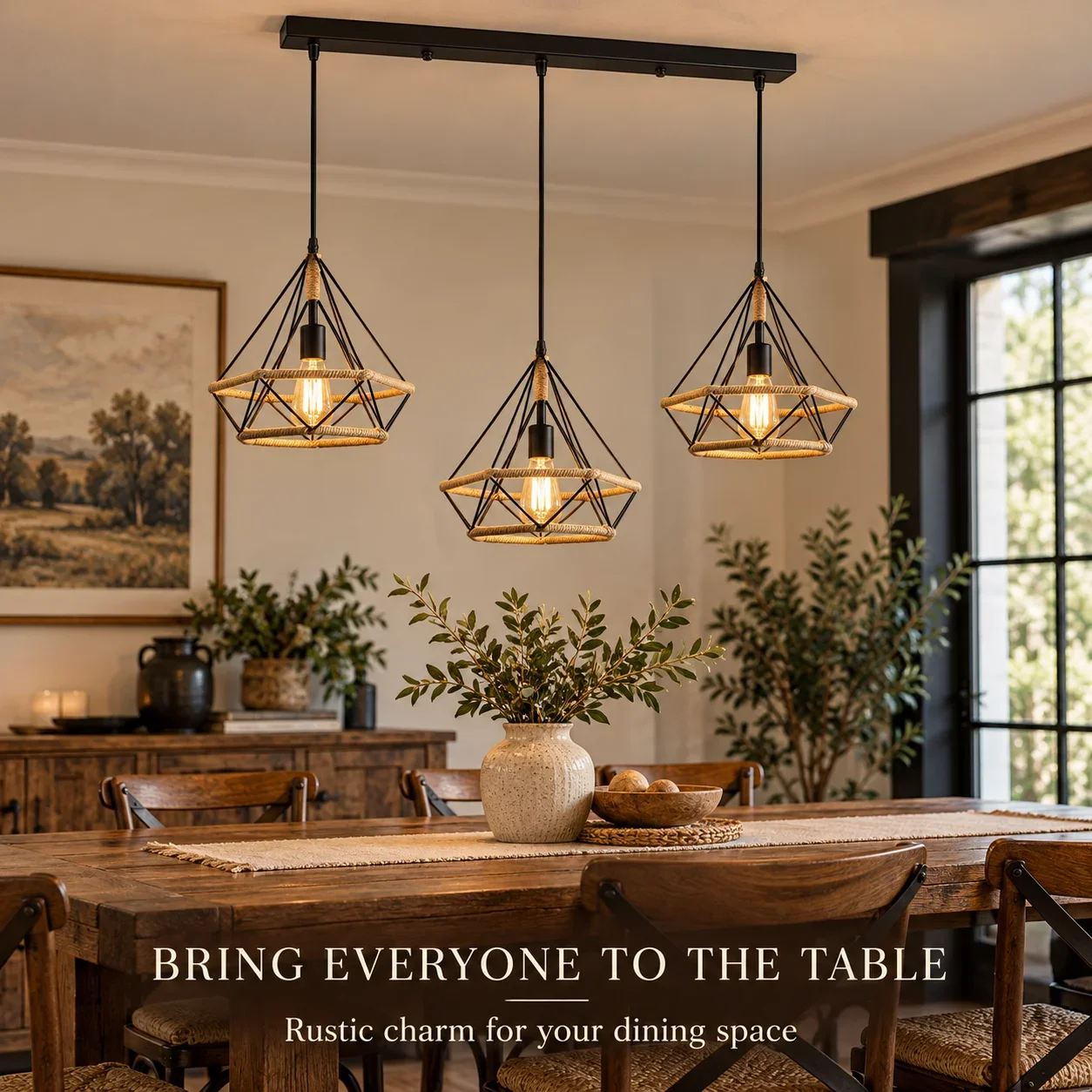 Industrial 3-Light Linear Pendant Chandelier E27 Adjustable Hanging Light Fixture Ceiling Lamp for Bar Cafe Kitchen Island