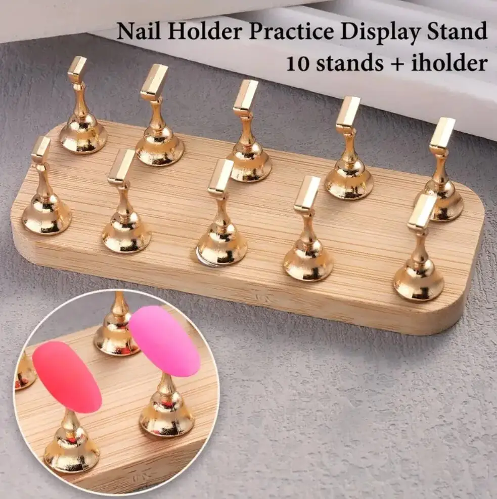 10pcs Magnetic Gold Silver Acrylic Nail Art Display Stand Beginner Friendly Nail Holder for Practice & Salon Decor Kit Accessory